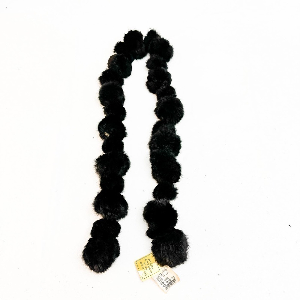 Vintage Lucky Rabbit Fur Black Pom Pom Ball Scarf Black New with Tags